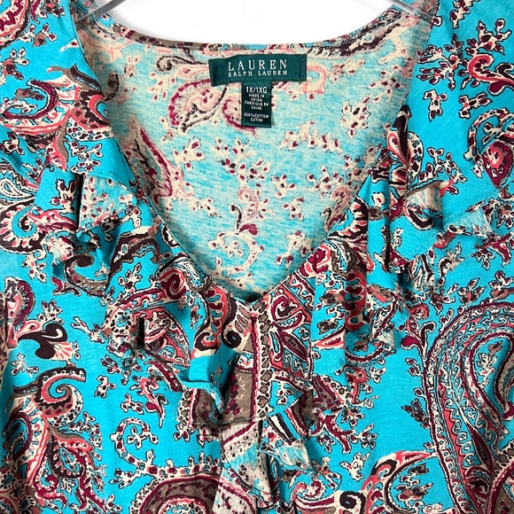 LRL Ralph Lauren Ruffled Paisley Sleeveless Blouse Top 1X - Picture 3 of 8